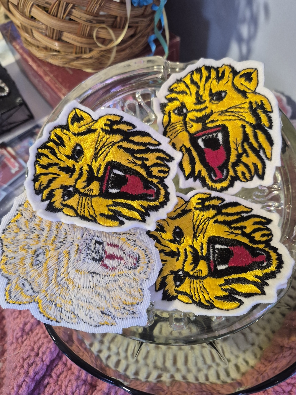 Set of 4 Large Roaring Tiger Head Embroidered Patches - Yellow & Black